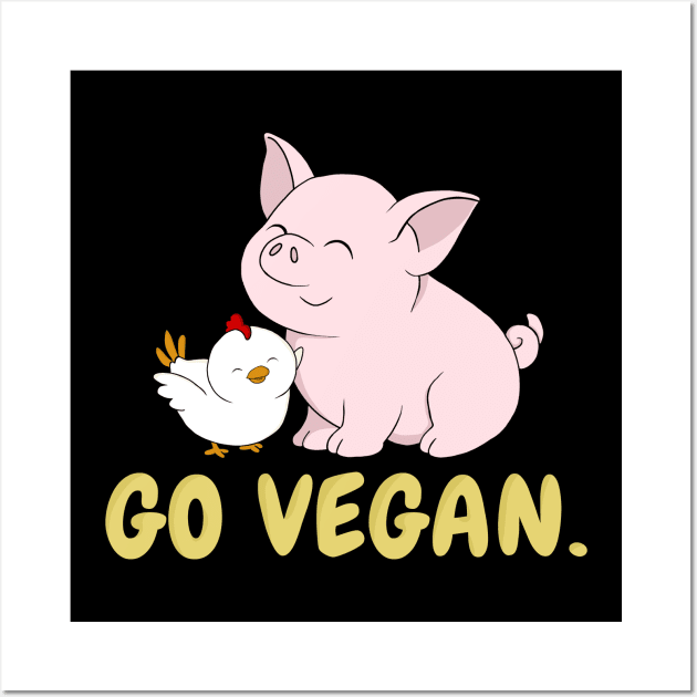 Go Vegan Cute Pig And Chicken 2 Wall Art by valentinahramov